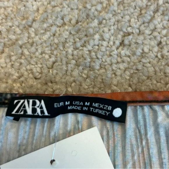 Zara multicolored abstract print pleated kimono sleeve wrap blouse top M NWOT - Picture 12 of 16